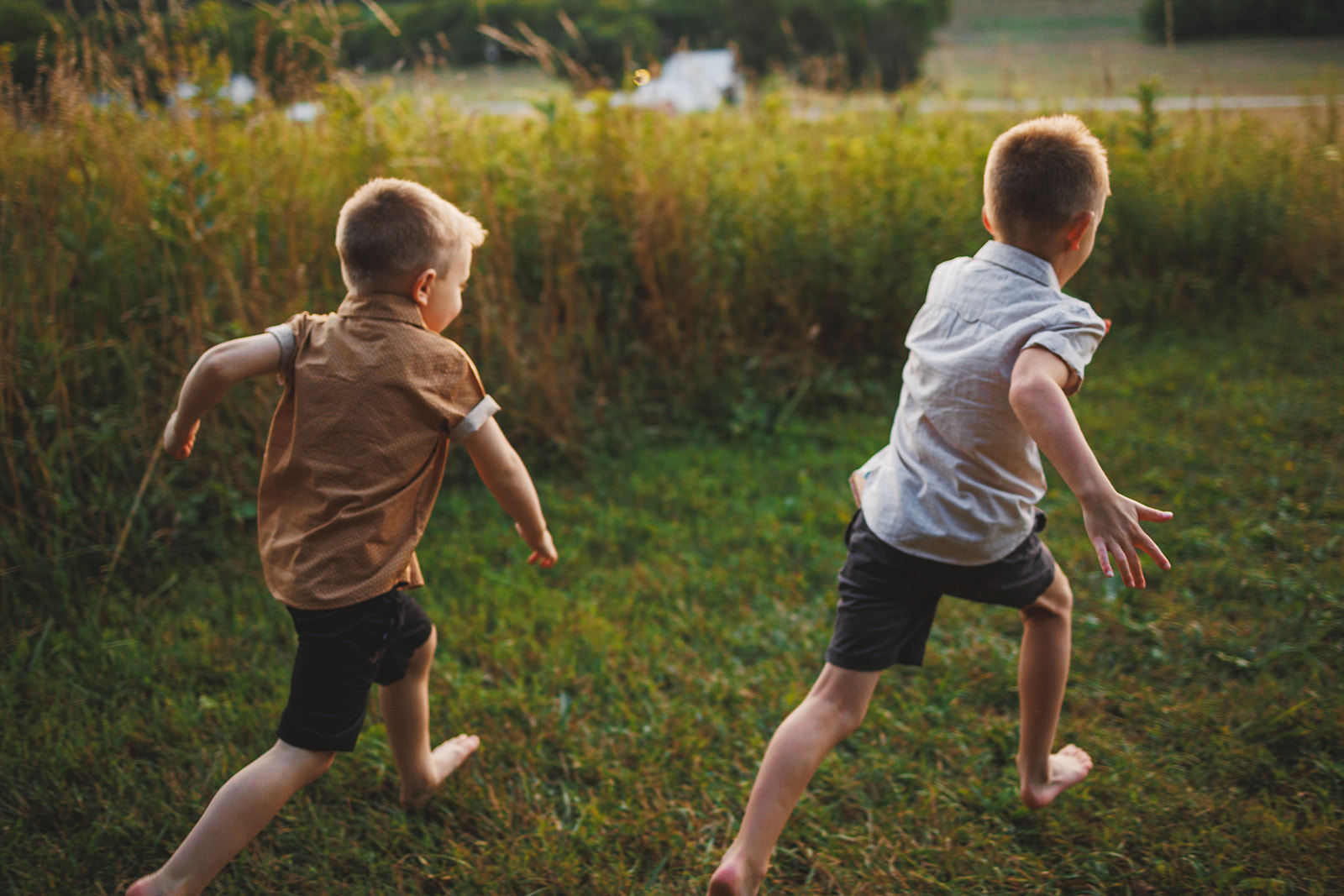 Children running through a wide summer field for Before the Fireflies sessions